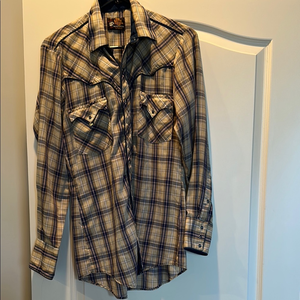 Vintage Kenny Rogers Western Collection by Karman Blue and Tan Plaid Shirt